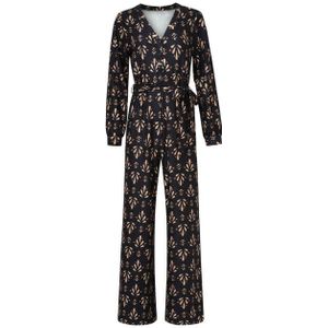 Smashed Lemon - Jumpsuit - Zwart en Camel - Stretchstof - Ornamentprint