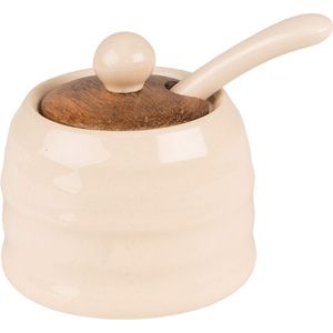 Clayre & Eef Voorraadpot Ø 8x6 cm Beige Bruin Keramiek Voorraadbus