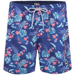 Happy Shorts Zwemshort heren met hawaii print blauw