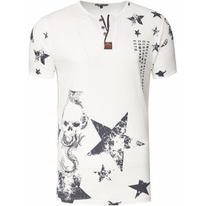 Rusty Neal - T-shirt - Ronde Hals - Henley-stijl - Met Opdrukken en Knoopsluiting