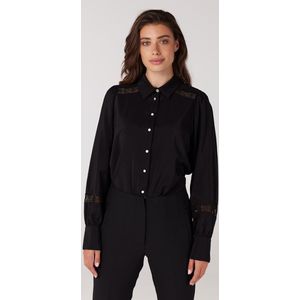 Jansen Amsterdam Colette blouse met kanteninzet en pofmouw black