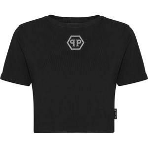 Philipp Plein - T-shirt Ronde Hals SS Crystal Hexagon - Zwart - Dames - Katoen