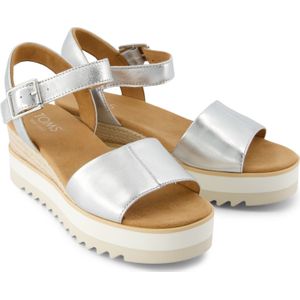 TOMS - Diana - Leren Sandalen - Zilver - Middelhoge Platform-Wedges