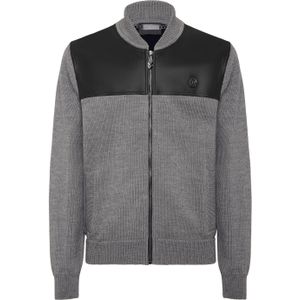 Philipp Plein - Merino Wool Leather Bomber Skull&Bones - Grijs - Heren - Bomberjack