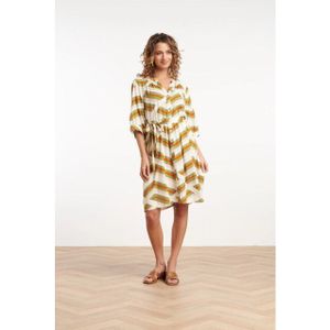 Smashed Lemon - 25347 - Jurk - Off-white - Bruin - Legergroen - ¾-mouwen