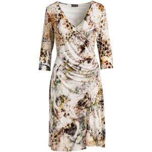 Imitatiewikkeljurk - Beige - Bedrukte Jersey - Driekwartmouwen