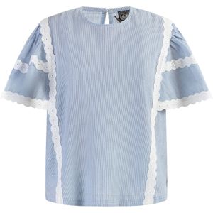 DreiMaster - Blouseshirt - Lichtblauw - Korte Mouwen - Dunne Strepen