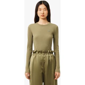 Lacoste - Slim Fit - T-shirt - Khaki - Geribd Katoen
