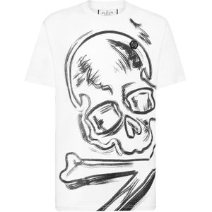 Philipp Plein - T-Shirt Round Neck Skull&Bones - Wit - Katoen