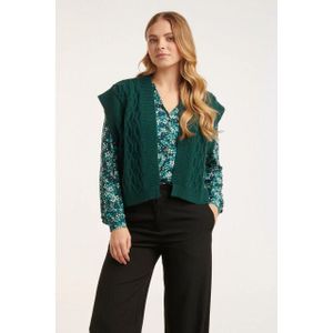 Smashed Lemon - 24616 - Gebreide Gilet - Teal - Gevlochten Structuur