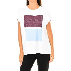 Calvin Klein - T-shirt - Veelkleurig - Dames - Katoen - Korte Mouwen - Geribbelde Ronde Hals