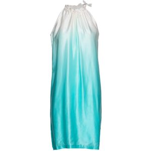 A-lijn Jurk - Tweekleurig - Halternek - Geweven Zijde - Knielengte