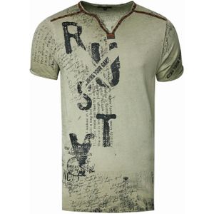 Rusty Neal - T-shirt - V-hals - Katoen - Normale Pasvorm - Suède Details en Klinknagels