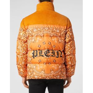 Philipp Plein - Donsjas Paisley Bandana - Oranje - Nylon en Suède