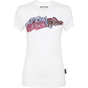 Philipp Plein - T-Shirt Pure with Crystals Bombing Graffiti - Wit - Dames - Katoen