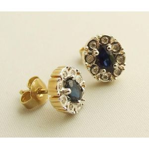 Christian Bicolor gouden oorbellen met diamant en saffier