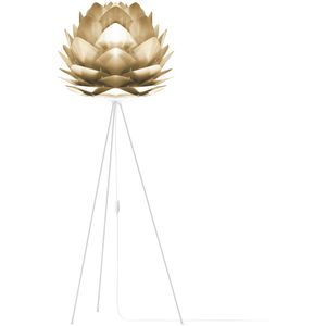 Umage Silvia medium vloerlamp brushed brass met tripod wit Ø 50 cm