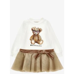Monnalisa - Teddy Print Jurk - Ecru - Meisjesjurk