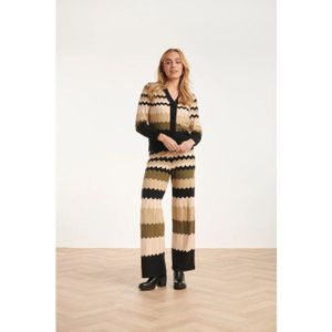 Smashed Lemon - Neutrale Zig-Zag Gebreide Cardigan - Sand - Goud - Legergroen - Zwart