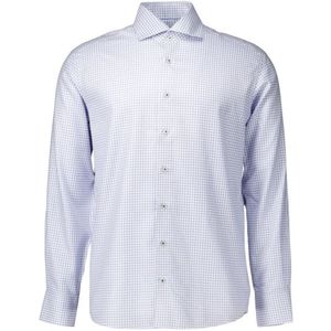 Eterna - Lange Mouw Overhemd - Lichtblauw - Katoen - Ruitjesprint