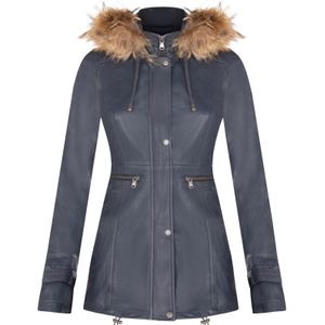 Dames - Leren Parkajack - Zwart - Northwich - Met Capuchon