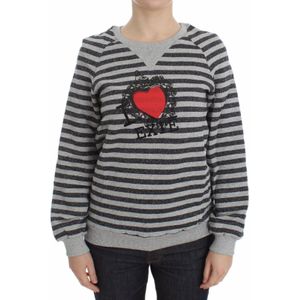 Exte Vrouwen Grijs Gestreept Katoenen Crewneck Sweater