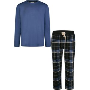 Phil & Co Lange heren pyjama set met flanellen pyjamabroek blauw