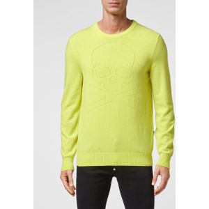 Philipp Plein - Cashmere Pullover Round Neck LS Skull and Plein - Geel - Heren