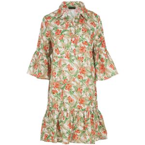 Tropical Oasis - Katoenen Mini Jurk - Klokmouwen - Ruches