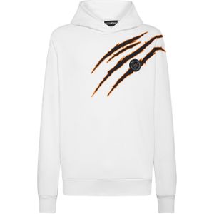 Plein Sport - Hooded Sweatshirt Scratch - Wit - Katoenfleece - Heren