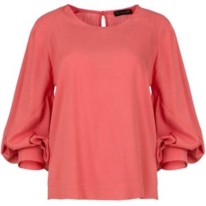 Koraal - Linnen Top - Bisschopsmouwen - ¾ Lengte - Ronde Halslijn