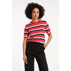 Smashed Lemon - 35198 - Gebreide Top - Roze Rood Zwart - Korte Mouwen