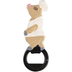 Clayre & Eef Flesopener 5x1x13 cm Beige Wit Ijzer Varken Bieropener