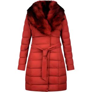 Gentile Bellini Lange parka winterjas met rode faux bontkraag