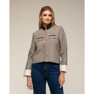 Leren jassen - Mao Kraag Jas - Met Zakdetail - Gouden Knopen