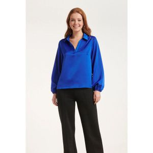 Smashed Lemon - 24594 - Satijnen Top - Cobaltblauw - Lange Mouwen