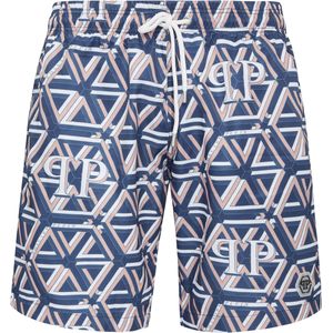 Philipp Plein - Swim Trunks Hexagon Monogram - Badkleding - Blauw - Polyester