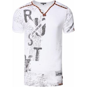 Rusty Neal - T-shirt - V-hals - Heren - Katoen - Suède Details - Patroon van Klinknagels