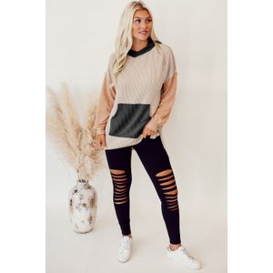 Kleurblok Hoodie Gebreide Trui