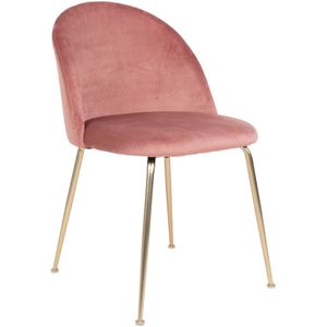 House Nordic Geneve eetkamerstoel stoel in roze fluweel met poten in messing look set van 2