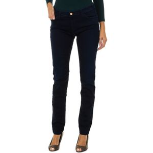 Dames - Lange Stretch Denim Broek - Blauw - Katoen