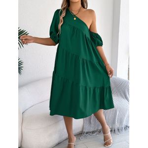 Gelaagd Eén-Schouder Pofmouw Jurk