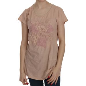 PINK MEMORIES Roze Kanten Korte Mouw Blouse Katoen