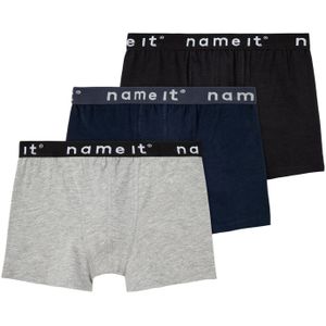 NAME IT KIDS Boxershort NKMBOXER - set van 3 Donkerblauw/Grijs Melange/Zwart