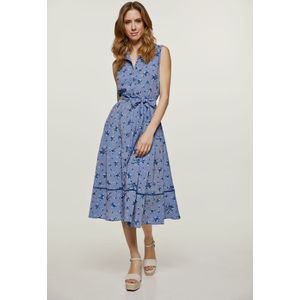 Jurken - Indigo - Bloemen Jurk - Mouwloos - Knoopdetail