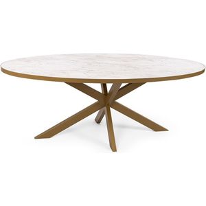 Stalux Ovale eettafel 'mees' 180 x 100cm, kleur goud / wit marmer