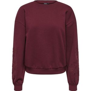Only - Onlbrooklyn - Sweatshirt - Rood - Geborduurde Box Sweater met Boho Bloemen