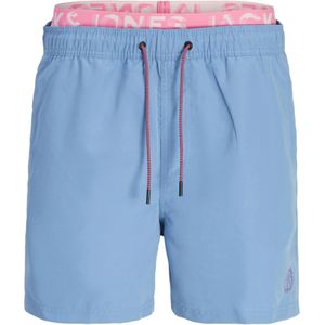 Jack & Jones Heren zwemshorts jpstfiji dubbele waistband effen lichtblauw/neon roze