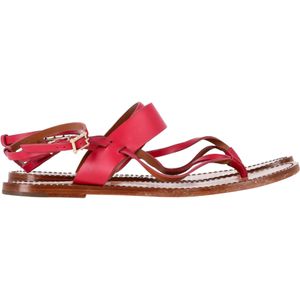 Valentino Garavani Flat Sandalen met T-knop en Enkelband in Roze Leer