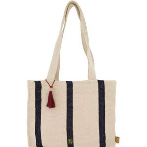 Zusss Katoenen tas met streep ecru/donkerblauw